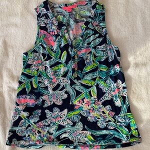 Lilly Pulitzer Navy Floral Sleeveless Blouse